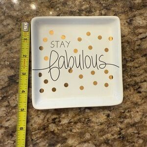 Stay Fabulous Trinket Dish with Gold Polka Dots